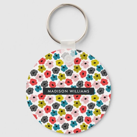 Monogram Bloem Moderne Minimale Sleutelhanger (Voorkant)