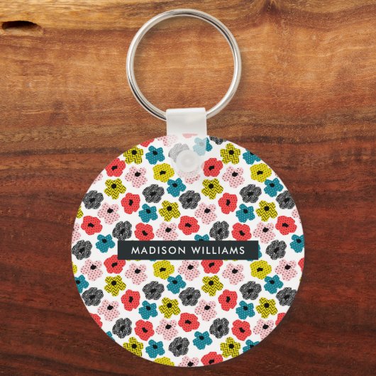 Monogram Bloem Moderne Minimale Sleutelhanger (Voorkant)