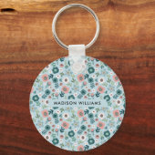 Monogram Bloem Moderne Minimale Sleutelhanger (Achterkant)