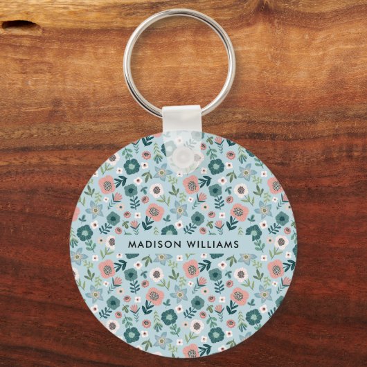 Monogram Bloem Moderne Minimale Sleutelhanger (Voorkant)