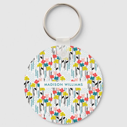 Monogram Bloem Moderne Minimalistische Sleutelhang Sleutelhanger (Voorkant)