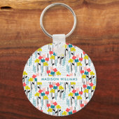 Monogram Bloem Moderne Minimalistische Sleutelhang Sleutelhanger (Achterkant)