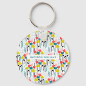 Monogram Bloem Moderne Minimalistische Sleutelhang Sleutelhanger (Achterkant)