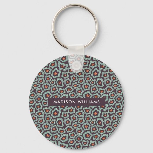 Monogram Bloem Moderne Minimalistische Sleutelhang Sleutelhanger (Voorkant)