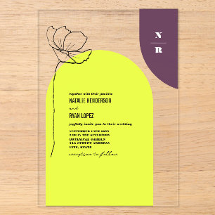 Monogram Bloem Neon + Pruim Geometrische Trouw Acryl Uitnodigingen