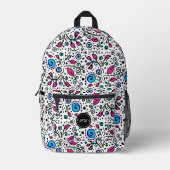 Monogram Bloem Patroon blauw Werveling Bes Wit - Bedrukte Rugzak (Voorkant)