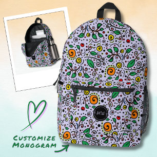 Monogram Bloem Patroon oranje Werveling Bes Lilac Bedrukte Rugzak
