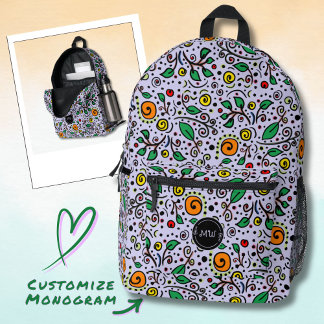 Monogram Bloem Patroon oranje Werveling Bes Lilac Bedrukte Rugzak