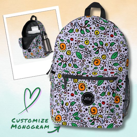 Monogram Bloem Patroon oranje Werveling Bes Lilac Bedrukte Rugzak