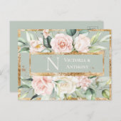 Monogram Bloem Roze Goud Waterverf Bedankt Briefkaart (Voorkant / Achterkant)