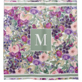 Monogram Bloem Roze Paars Boho Groen Douchegordijn (Voorkant)