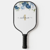 Monogram Bloem Stof Blauw Naam Initiaal Script Pickleball Paddle (Achterkant)