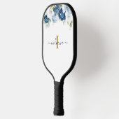 Monogram Bloem Stof Blauw Naam Initiaal Script Pickleball Paddle (Links)