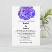 Monogram Bloemblauw Roos Bloemen Elegante bruiloft Kaart (Staand voorkant)