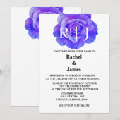 Monogram Bloemblauw Roos Bloemen Elegante bruiloft Kaart (Voorkant / Achterkant)