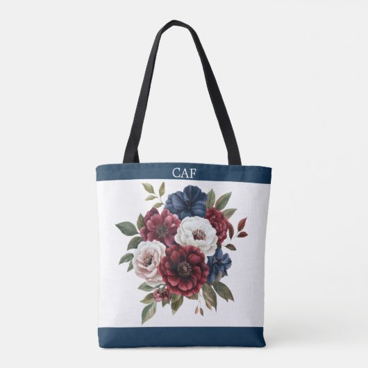 Monogram Bloemboeket bordeauxrood marineblauw wit Tote Bag (Achterkant)