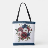 Monogram Bloemboeket in bordeauxrood, marineblauw  Tote Bag (Achterkant)