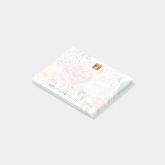 Monogram bloemboeket metallic goud koper post-it® notes (Schuin)