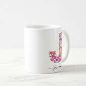 Monogram bloemen Aangepaste tekst - Floral Letter  Koffiemok (Voorkant rechts)