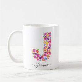 Monogram bloemen Aangepaste tekst - Floral Letter  Koffiemok