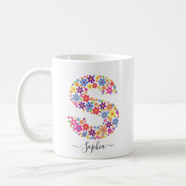 Monogram bloemen Aangepaste tekst - Florentielette Koffiemok