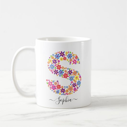 Monogram bloemen Aangepaste tekst - Florentielette Koffiemok (Links)