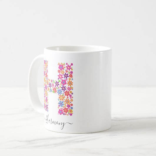 Monogram bloemen Aangepaste tekst - Florentijnse l Koffiemok (Voorkant links)