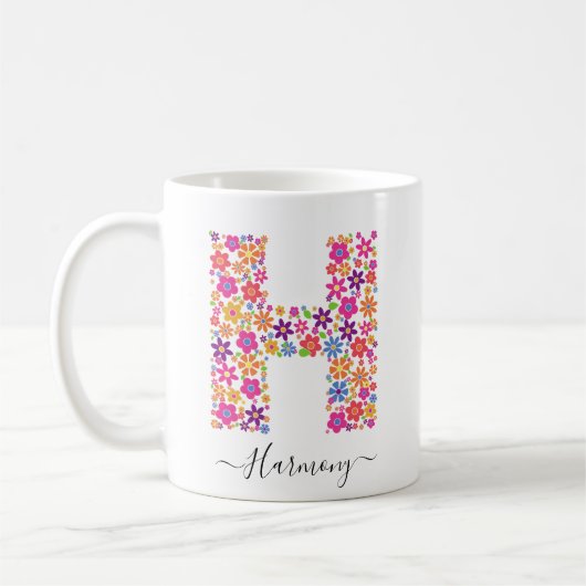 Monogram bloemen Aangepaste tekst - Florentijnse l Koffiemok (Links)