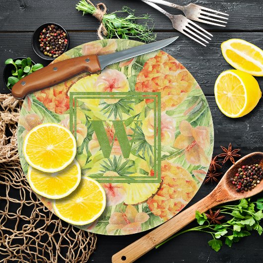 Monogram bloemen anananappels snijplank