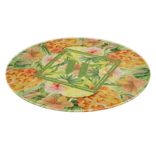 Monogram bloemen anananappels snijplank (Hoek)