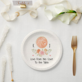 Monogram Bloemen Basketbal Bruiloft Douche Papieren Bordje