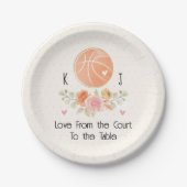 Monogram Bloemen Basketbal Bruiloft Douche Papieren Bordje (Voorkant)