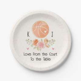 Monogram Bloemen Basketbal Bruiloft Douche Papieren Bordje
