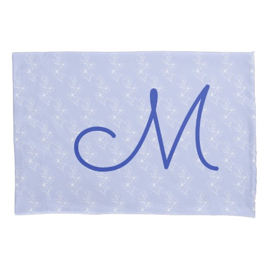Monogram Bloemen Blauw Patroon Slaapkamer Kussensloop (Voorkant)