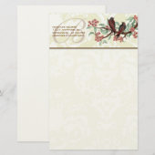 monogram bloemen bloeiende bijkantoor briefpapier (Voorkant / Achterkant)