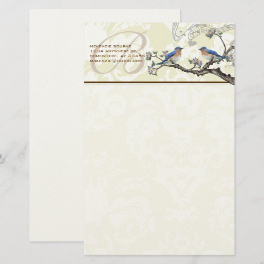  monogram bloemen bloeiende bijkantoor briefpapier (Voorkant / Achterkant)