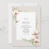 Monogram Bloemen Blush Off Witte Botanische Huweli Kaart (Voorkant)