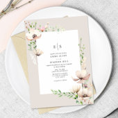 Monogram Bloemen Blush Off Witte Botanische Huweli Kaart