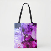 Monogram bloemen boeket roze paars blauw foto tote bag (Voorkant)