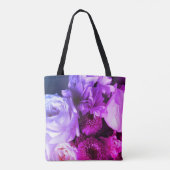 Monogram bloemen boeket roze paars blauw foto tote bag (Achterkant)