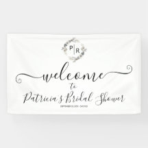 Monogram Bloemen Bruidsdouche Welkom Teken Banner