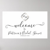 Monogram Bloemen Bruidsfeest Verwelkomingsbord Ban Poster (Voorkant)