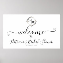 Monogram Bloemen Bruidsfeest Verwelkomingsbord Ban Poster