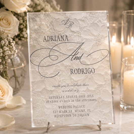 Monogram Bloemen Bruiloft Acryl Uitnodigingen