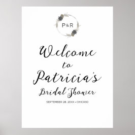 Monogram Bloemen Bruiloft Borrel Welcome Bord Poster