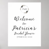 Monogram Bloemen Bruiloft Feest Welkom Bord Poster (Voorkant)