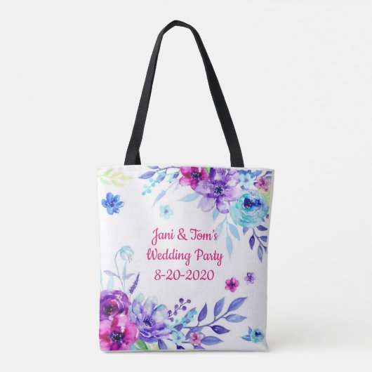 Monogram Bloemen Bruiloft Party Tote Bag (Achterkant)