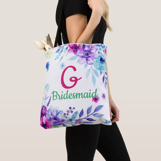 Monogram Bloemen Bruiloft Party Tote Bag (Dichtbij)