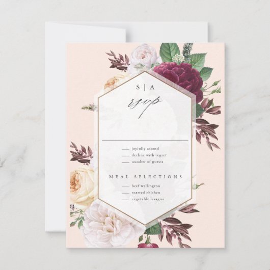 Monogram Bloemen Bruiloft RSVP Kaartje (Voorkant)