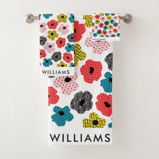 Monogram bloemen Elegant Stijlvolle Woordenreeks Bad Handdoek (Insitu)